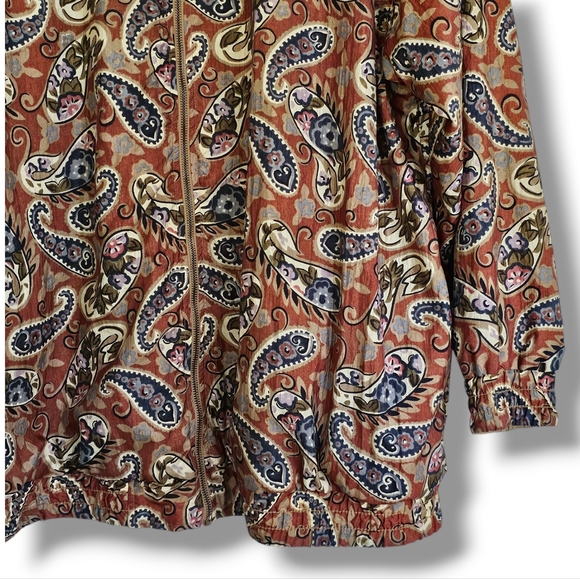 Vintage 90s Track Jacket Windbreaker Bomber Size 2X Paisley Tan Reversible Retro - Picture 7 of 15